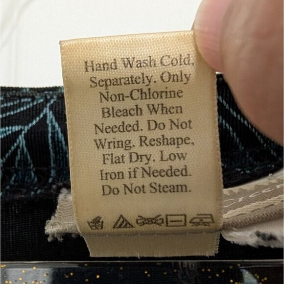 Vintage Coldwater Creek Floral Shirt Womens Size Large Black Acetate Stretch - Picture 5 of 10